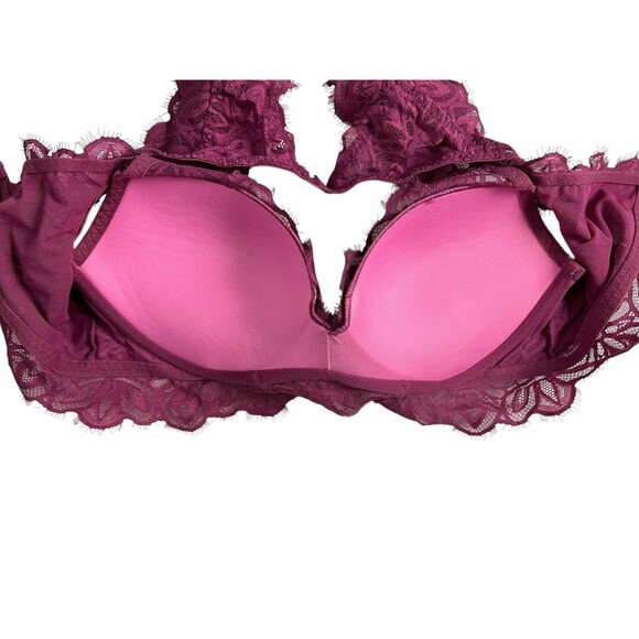 PINK Victoria's Secret Underwired Lace Date Push-up Bralette  Size L  Dark Mauve - Picture 3 of 8